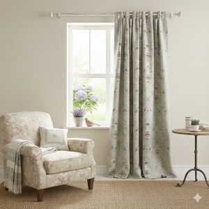 Vintage Laura Ashley Floral Damask Cotton Drapes Curtains 71" Long Soft 1990s